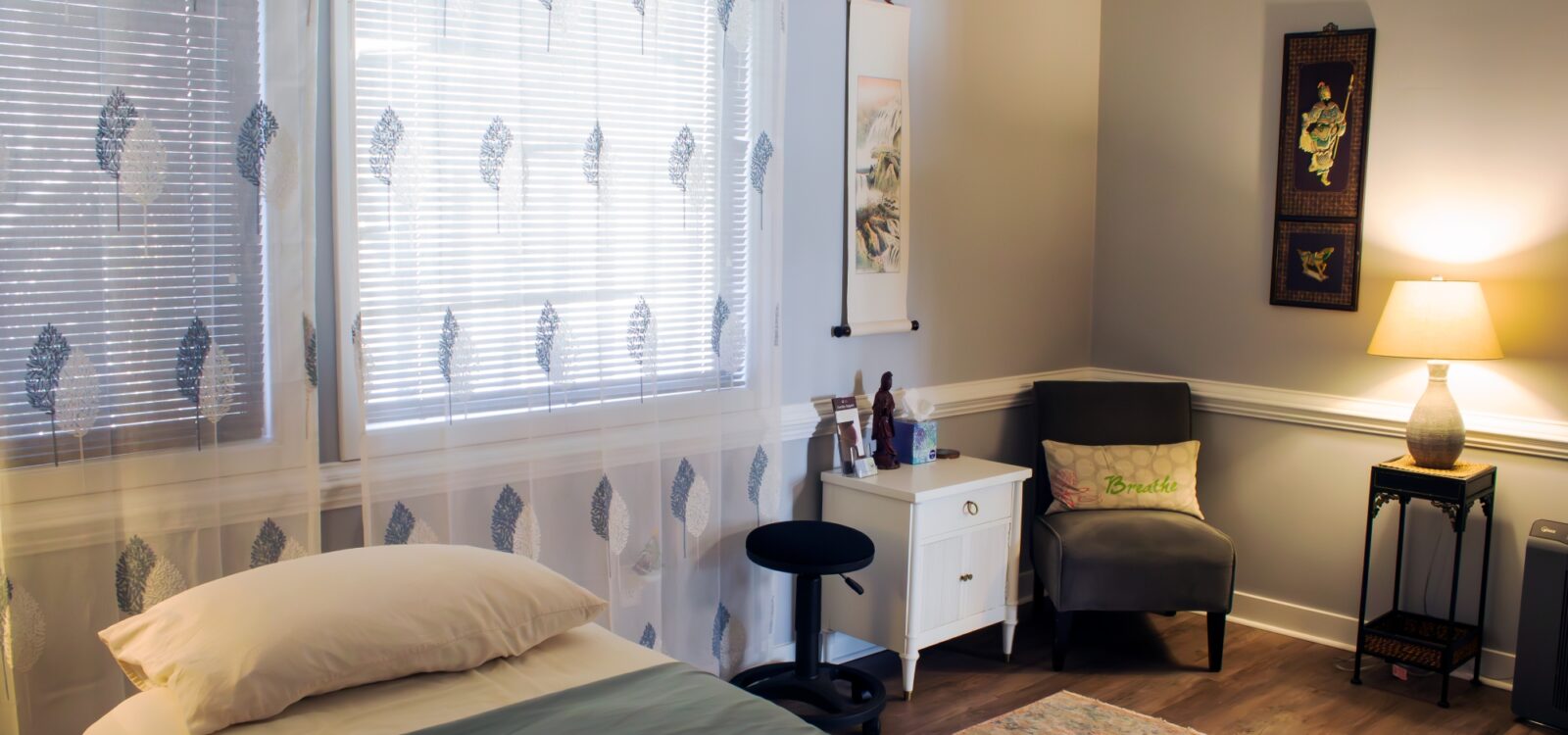 A cozy acupuncture room in the Cape Fear Acupuncture office